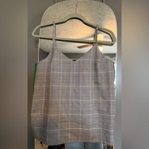 Plaid Cami Top in Gray and Black with Green Side Panel